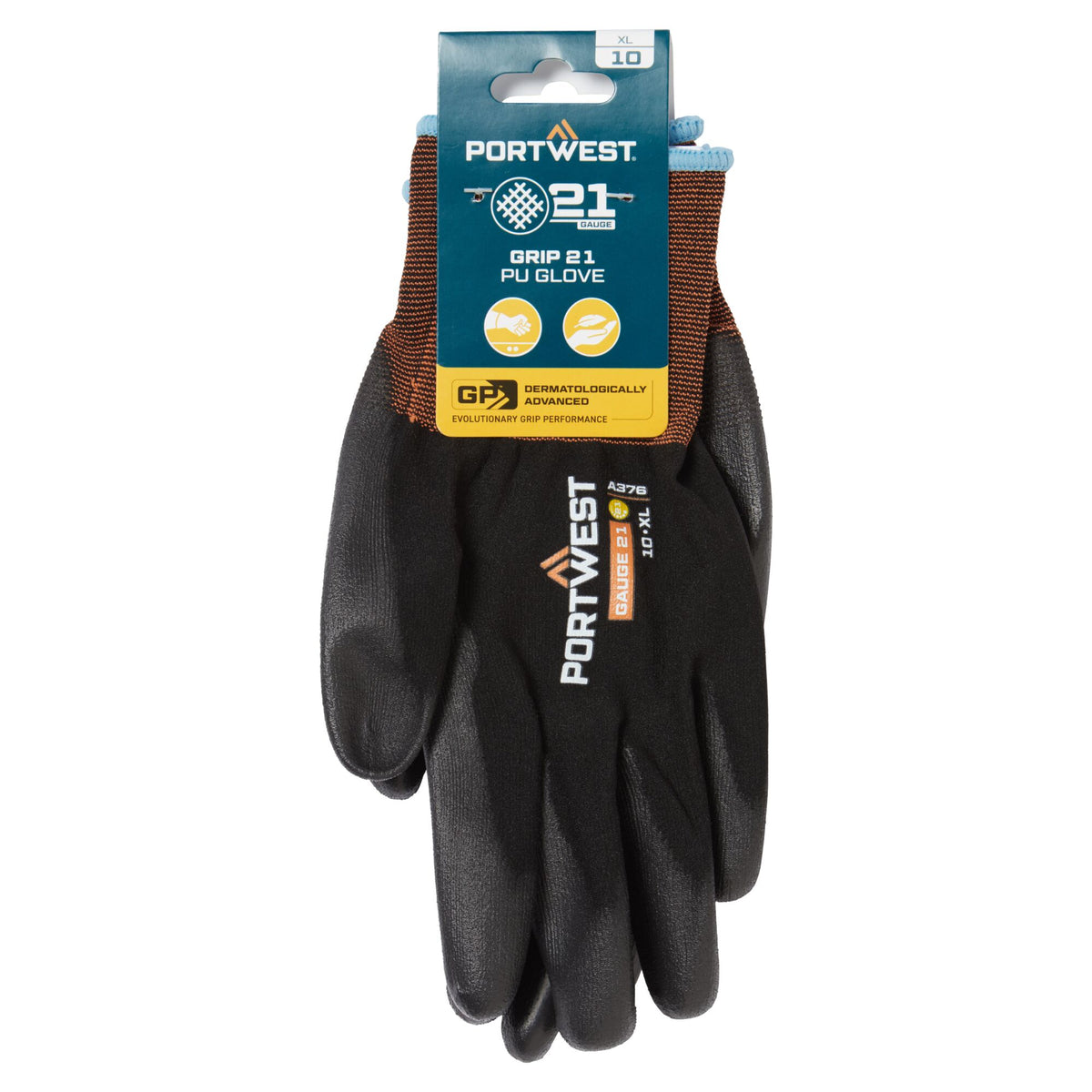 Portwest A376 GP Grip 21 PU Work Gloves in Black