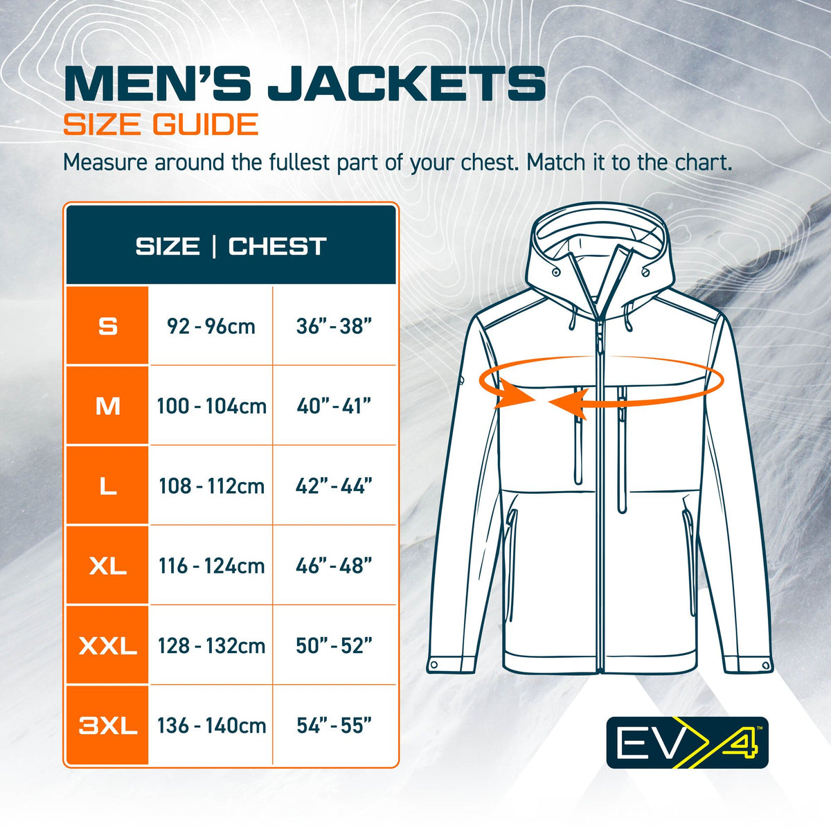 EV4 Mens Jackets Size Chart UK