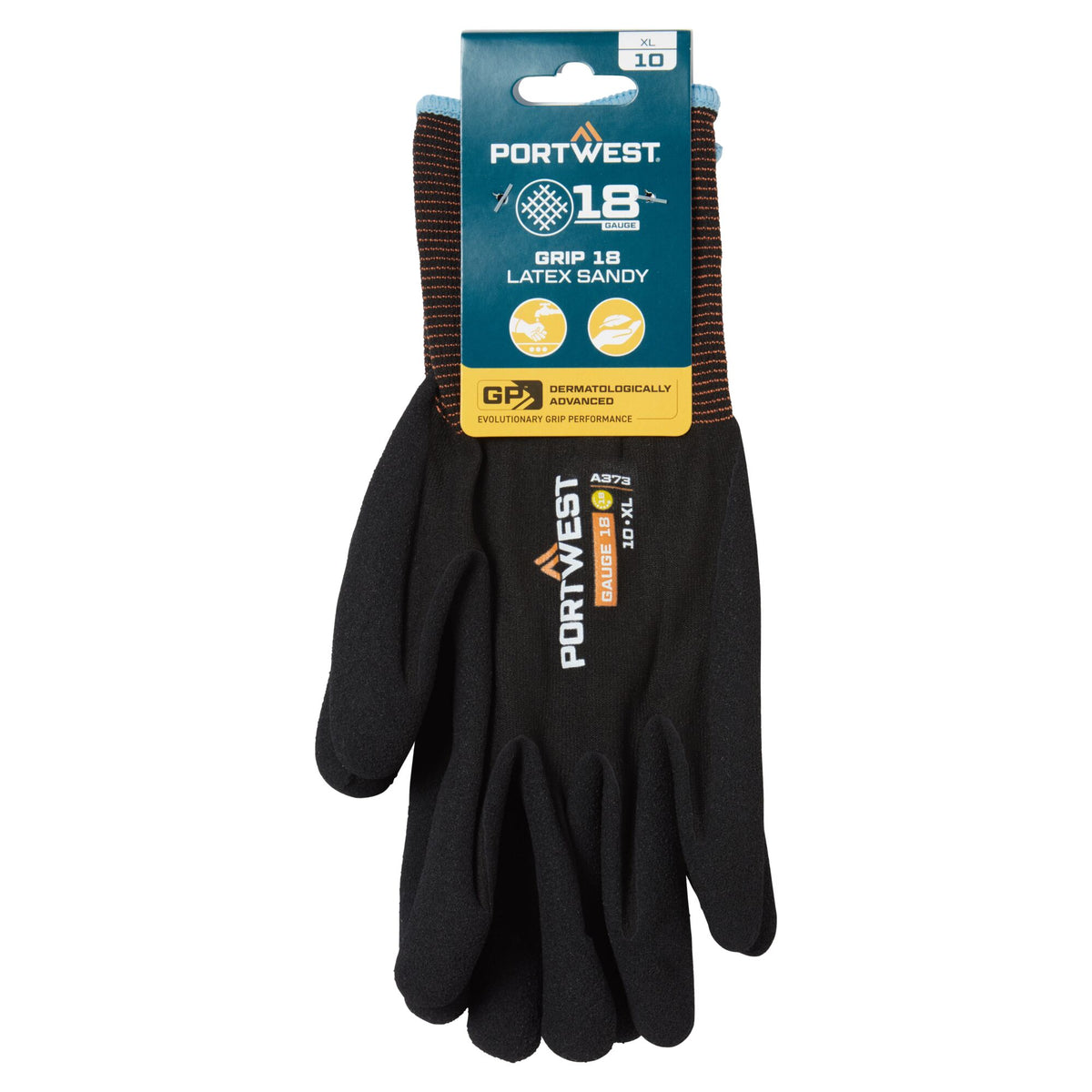 Portwest A373 GP Grip 18 Latex Sandy Work Gloves in Black