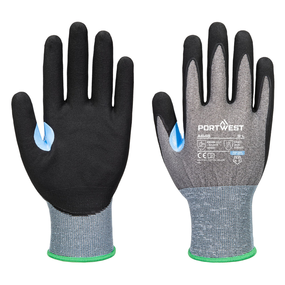 Portwest A648 CS Cut D21 Nitrile Cut Resistant Gloves in Grey/Black
