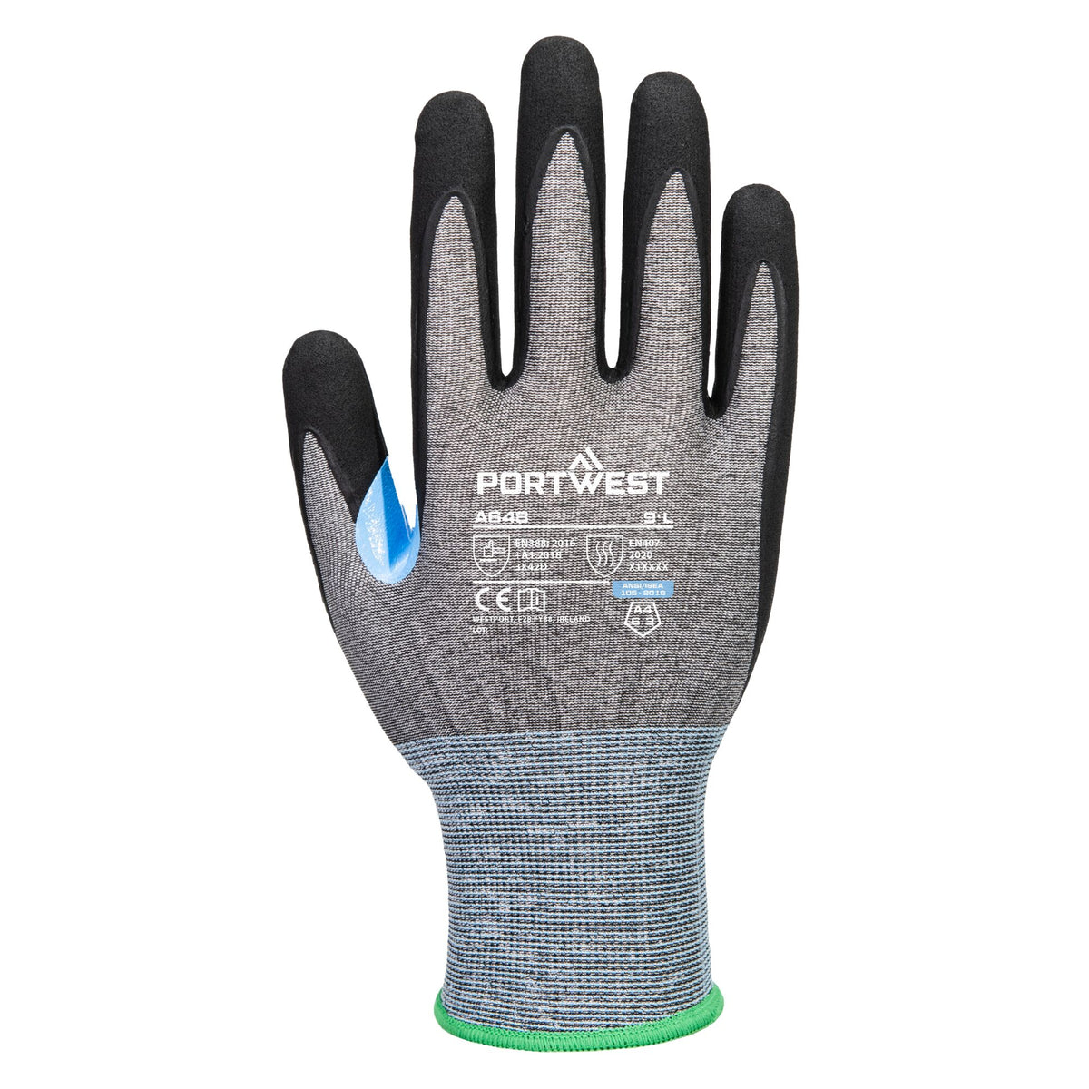Portwest A648 CS Cut D21 Nitrile Cut Resistant Gloves in Grey/Black