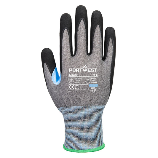Portwest A648 CS Cut D21 Nitrile Cut Resistant Gloves in Grey/Black