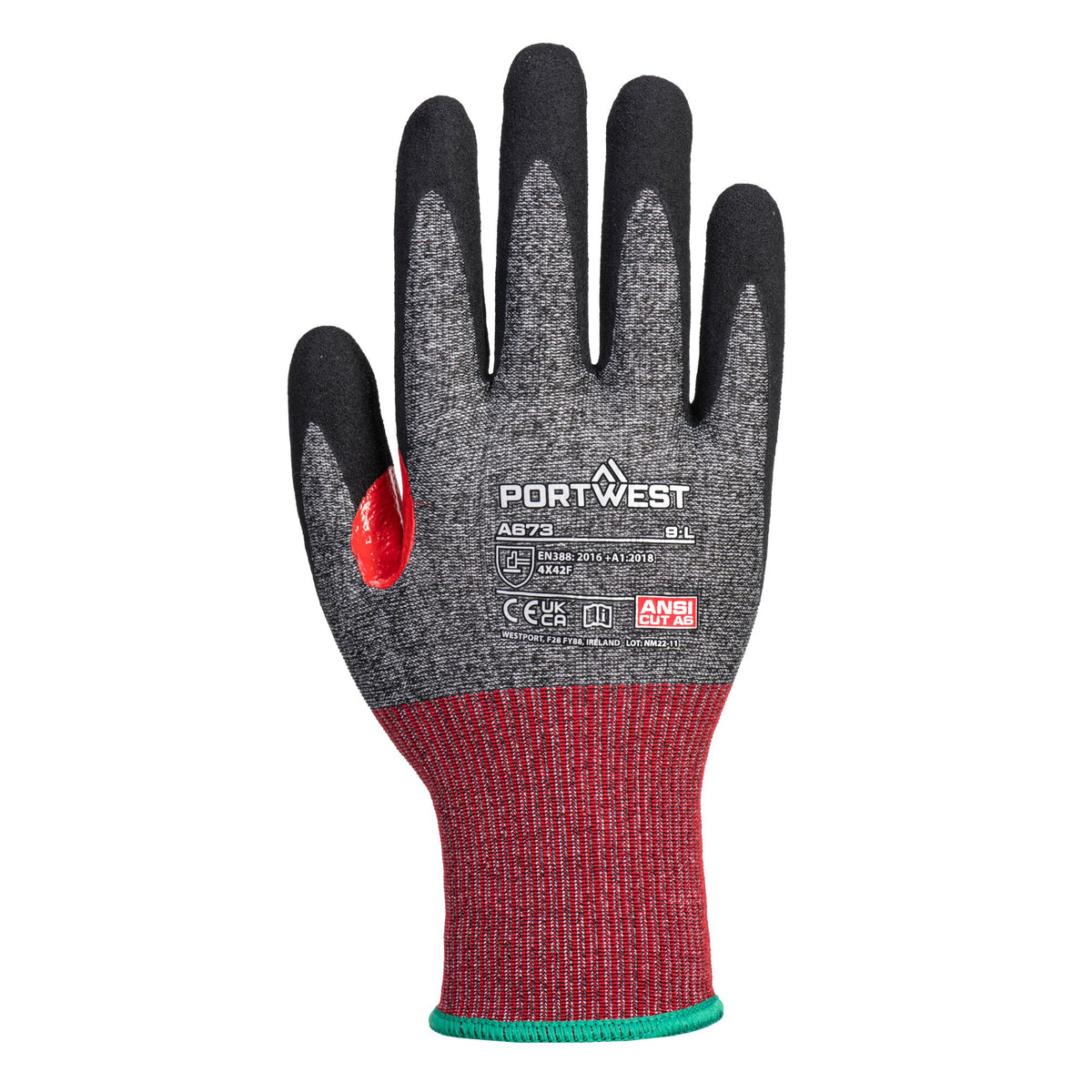 Portwest A673 CS Cut F18 Nitrile Cut Resistant Gloves in Black