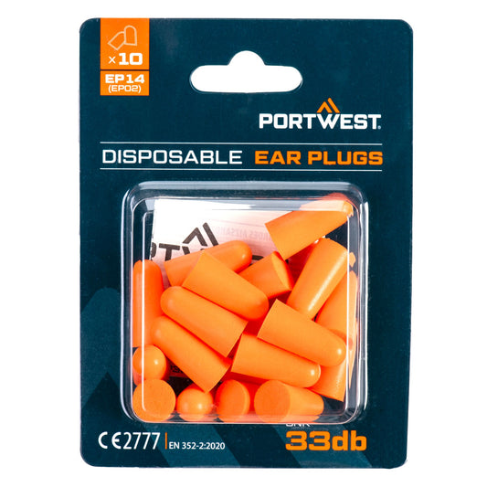 Portwest EP14 PU Foam Ear Plugs Blister Pack (10 Pairs) in Orange