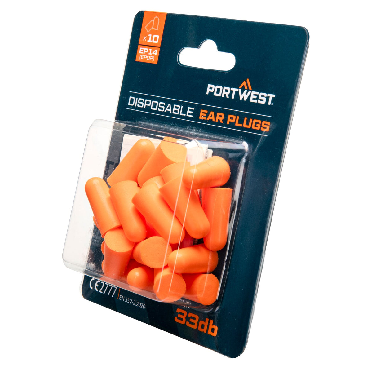 Portwest EP14 PU Foam Ear Plugs Blister Pack (10 Pairs) in Orange