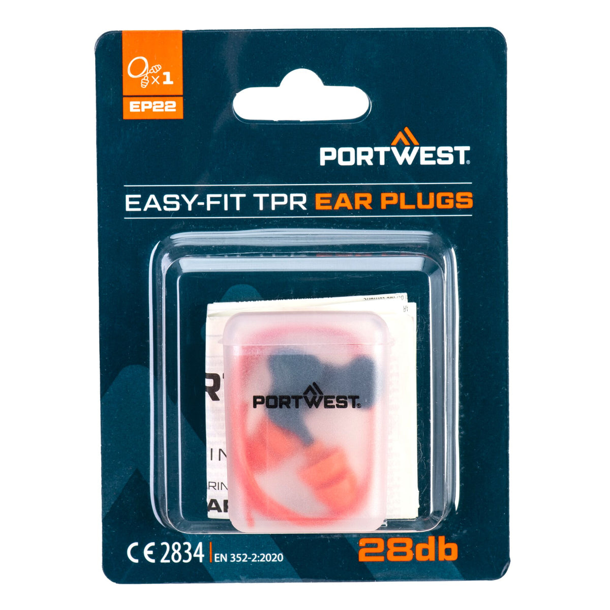 Portwest EP22 Easy Fit TPR Corded Ear Plugs (1 Pair) in Orange