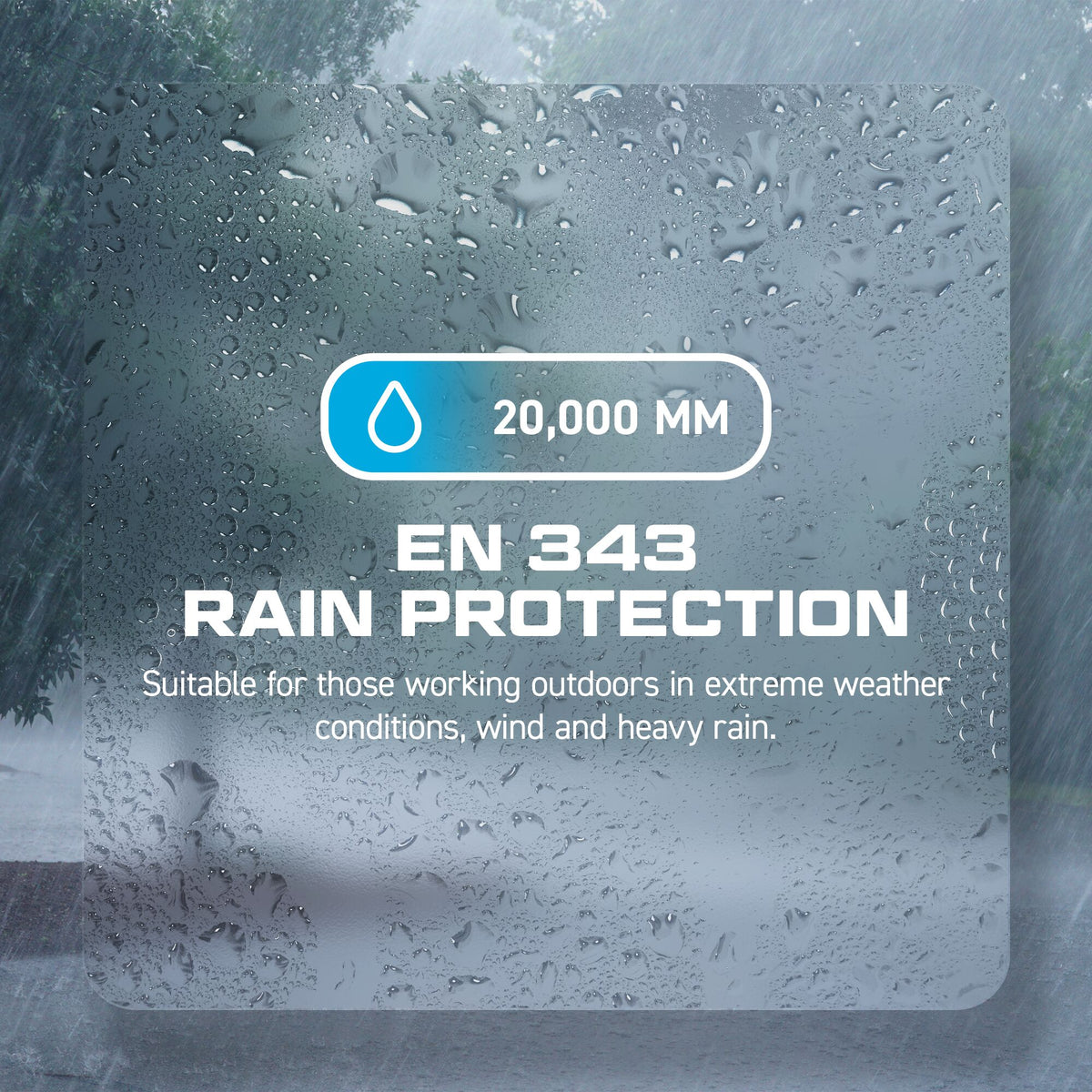EN 343 rain protection infographic, Portwest EV4 EV401 Hi-Vis Waterproof Expedition Parka Jacket