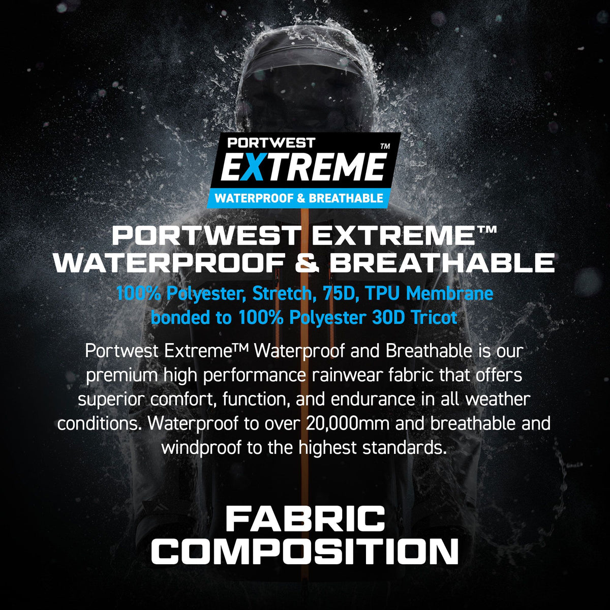 Portwest Extreme fabric infographic, Portwest EV4 EV401 Hi-Vis Waterproof Expedition Parka Jacket