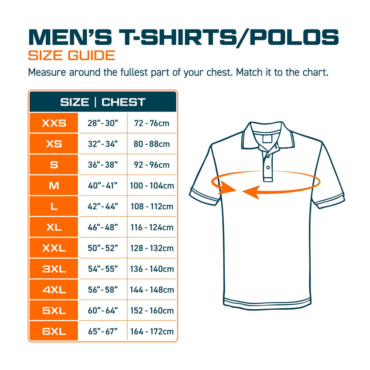 UK Men's T Shirts and Polos Size Guide