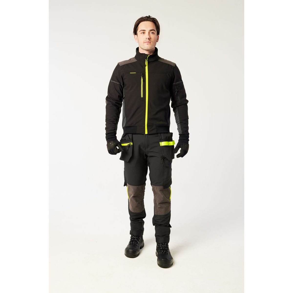 Portwest EV4 EV440 Stretch Detachable Holster Work Trousers in Black, worn by a model