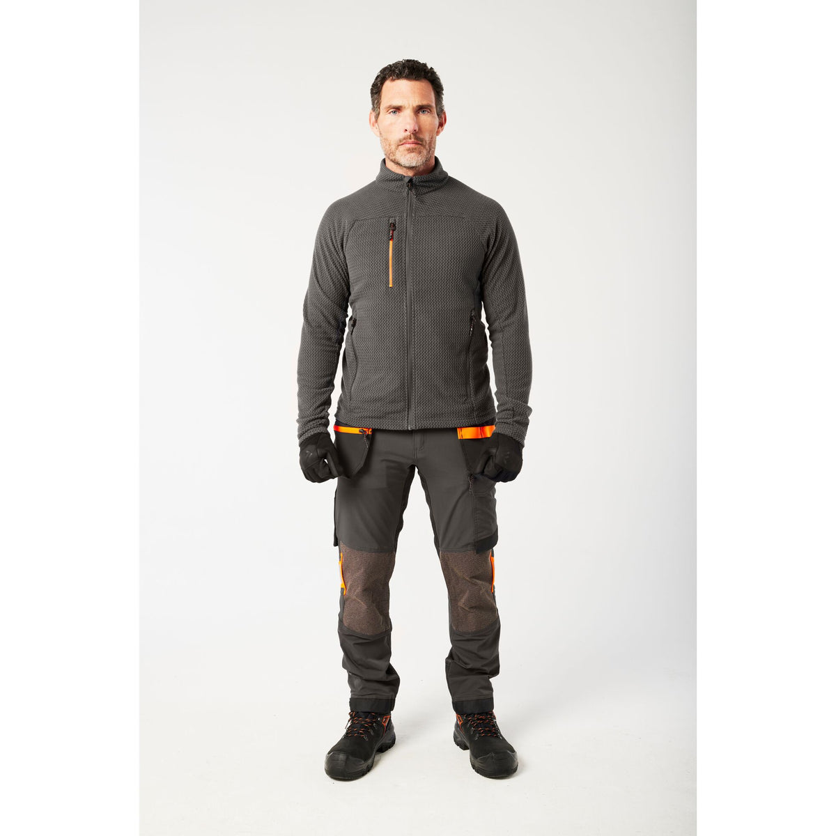 Portwest EV4 EV440 Stretch Detachable Holster Work Trousers in Metal Grey, worn by a model