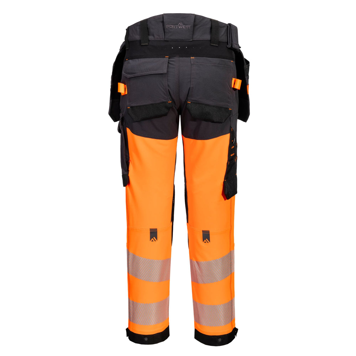 Portwest EV4 EV442 Hi-Vis Class 1 Stretch Holster Work Trousers in Orange/Metal Grey