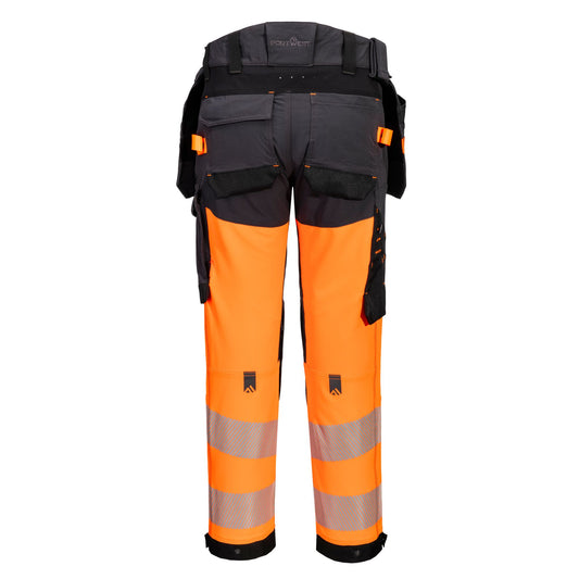 Portwest EV4 EV442 Hi-Vis Class 1 Stretch Holster Work Trousers in Orange/Metal Grey