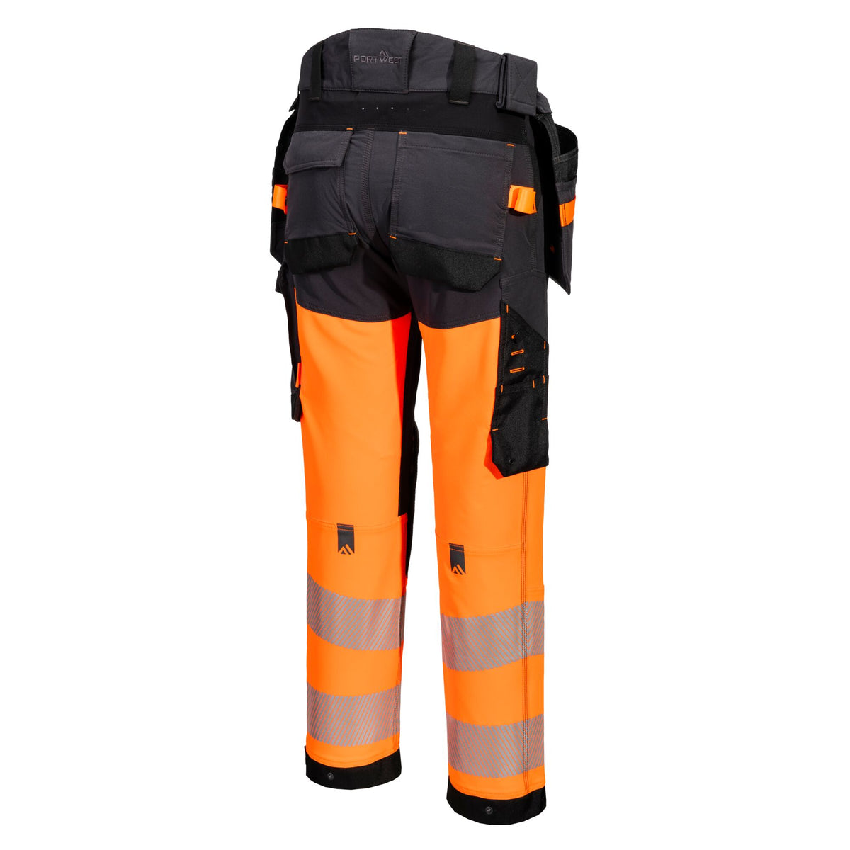 Portwest EV4 EV442 Hi-Vis Class 1 Stretch Holster Work Trousers in Orange/Metal Grey