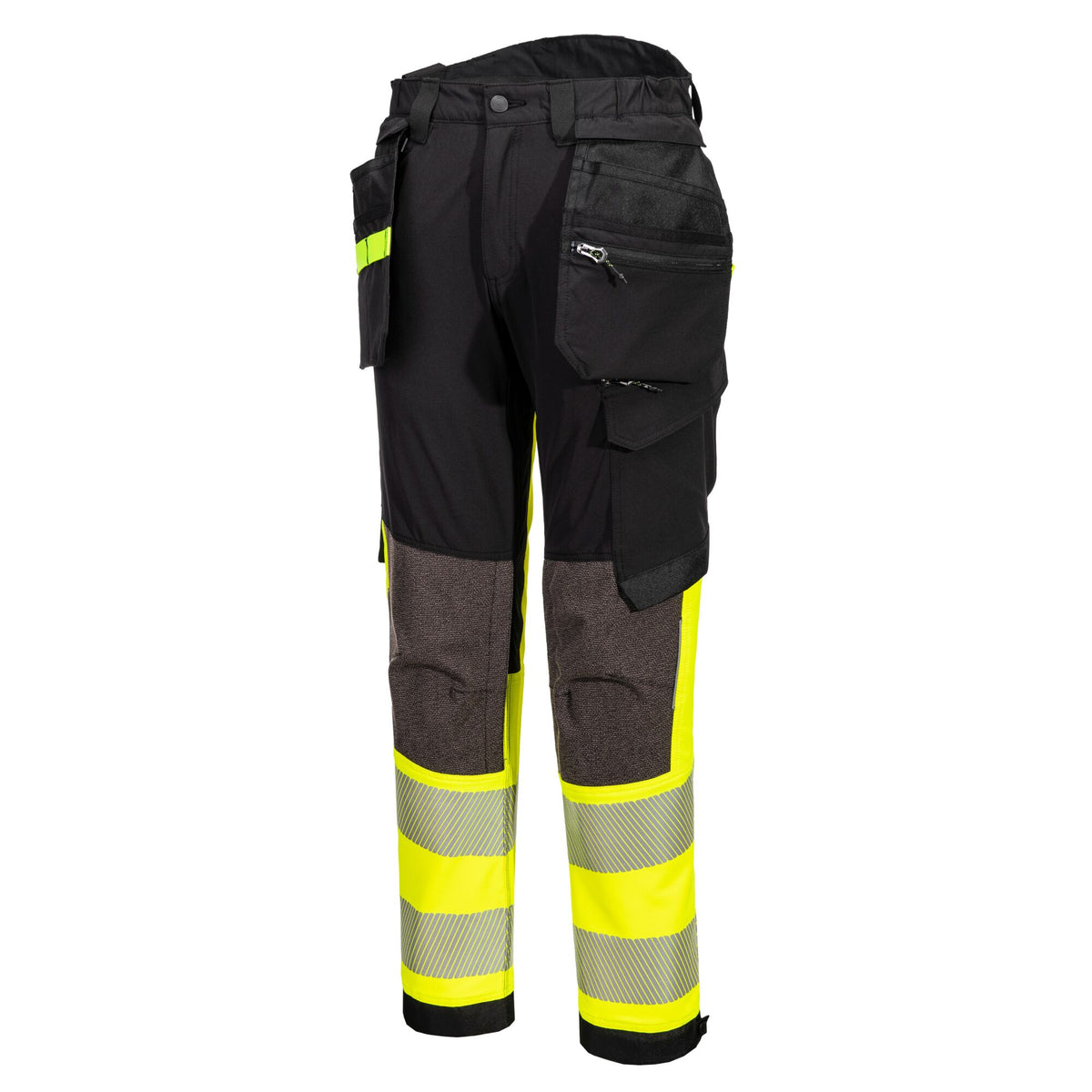 Portwest EV4 EV442 Hi-Vis Class 1 Stretch Holster Work Trousers in Yellow/Black