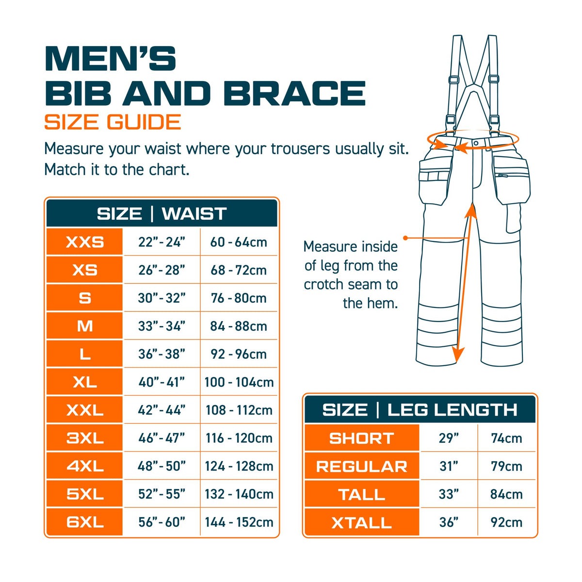 UK Men's Bib and Brace Size Guide