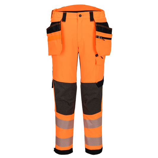 Portwest EV4 EV448 Hi-Vis Class 2 Stretch Holster Work Trousers in Orange/Black