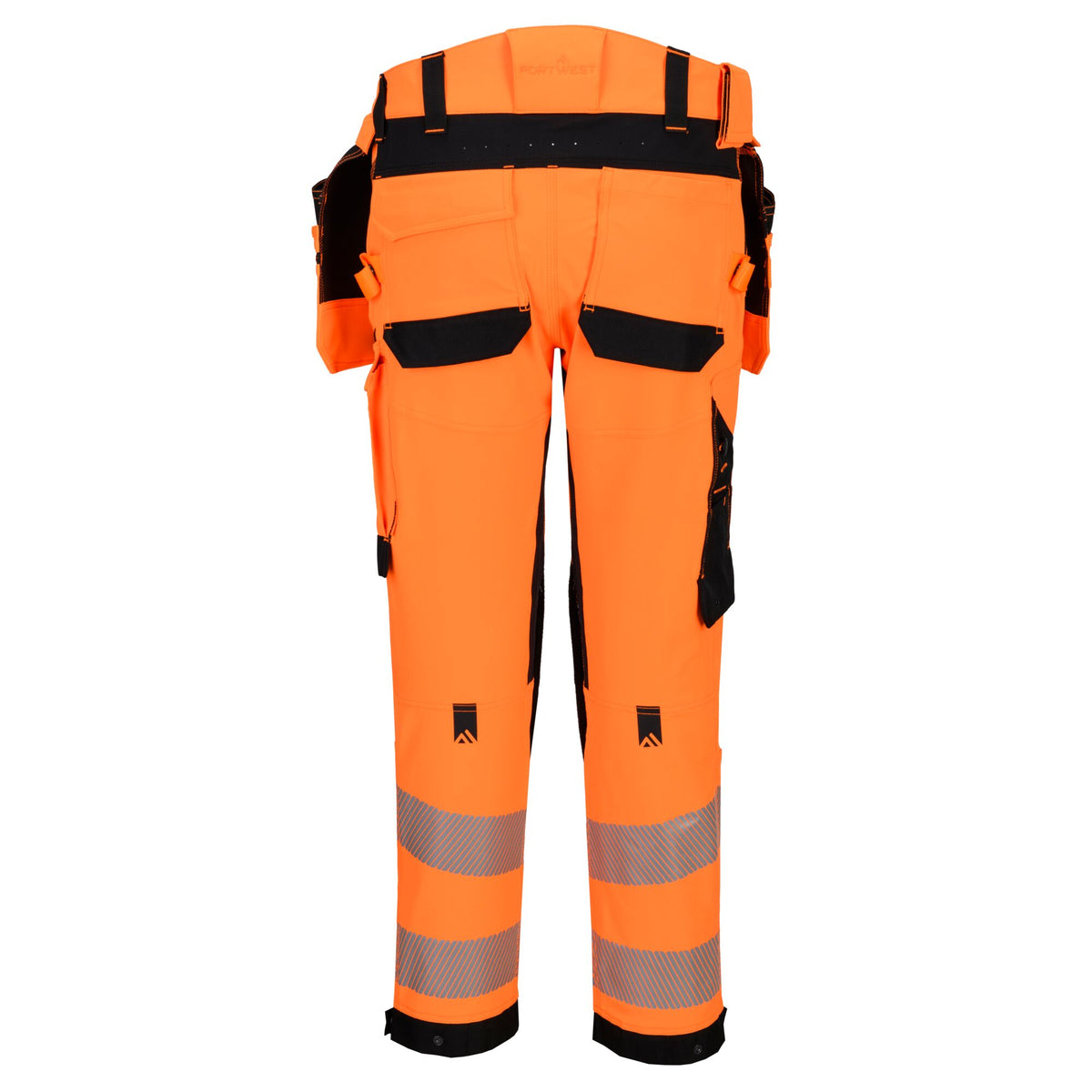 Portwest EV4 EV448 Hi-Vis Class 2 Stretch Holster Work Trousers in Orange/Black