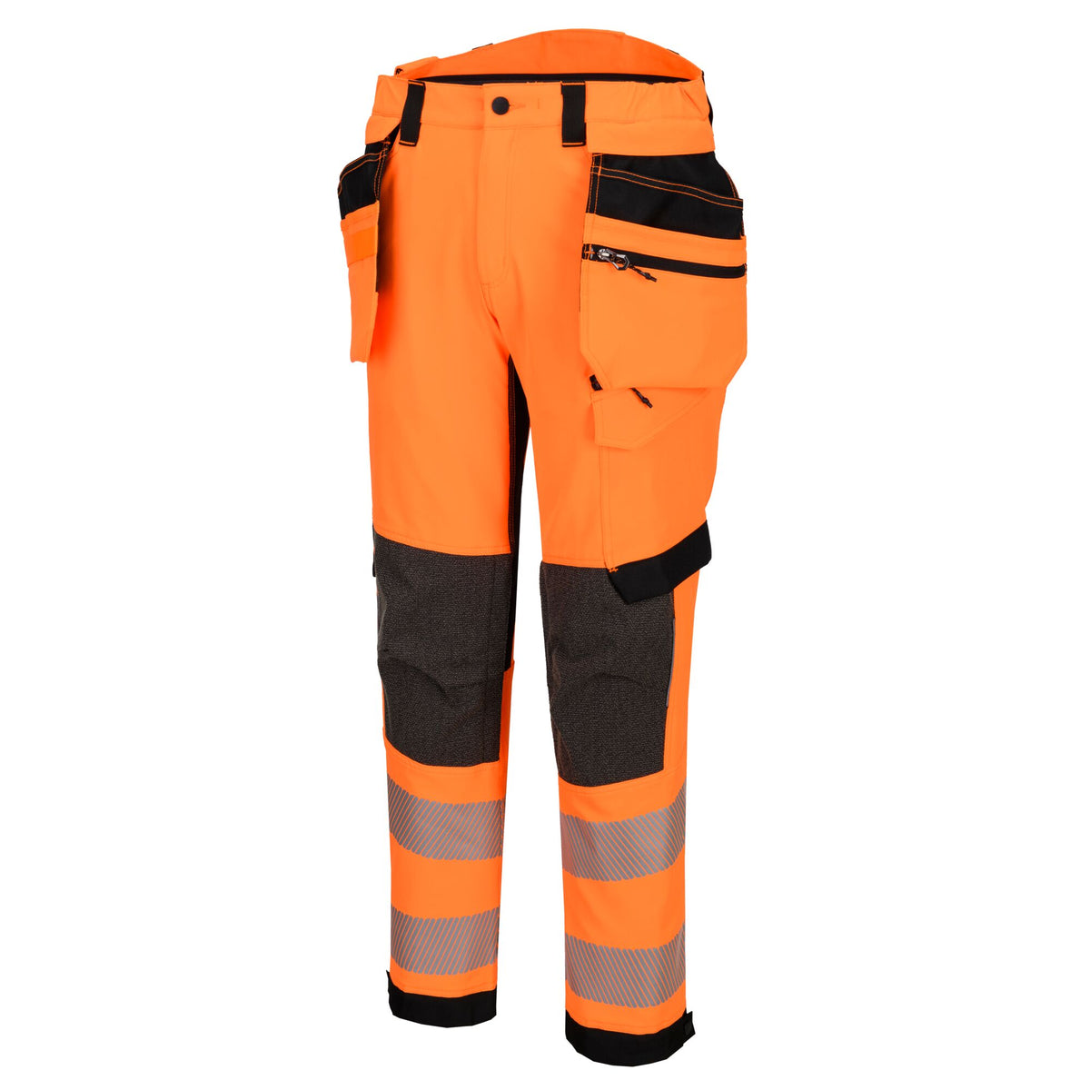 Portwest EV4 EV448 Hi-Vis Class 2 Stretch Holster Work Trousers in Orange/Black
