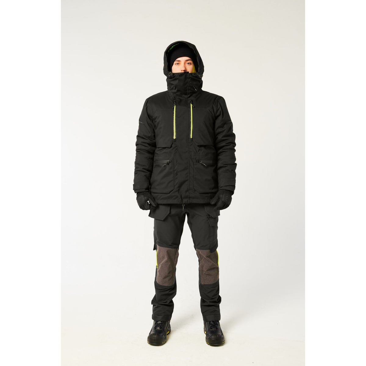 Portwest EV4 EV461 Waterproof Winter Parka Jacket in Black, worn by a model