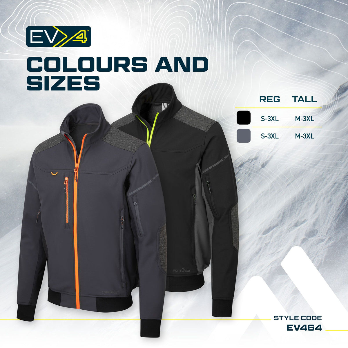 Portwest EV4 EV464 Softshell Bomber Work Jacket (3L), feature infographic