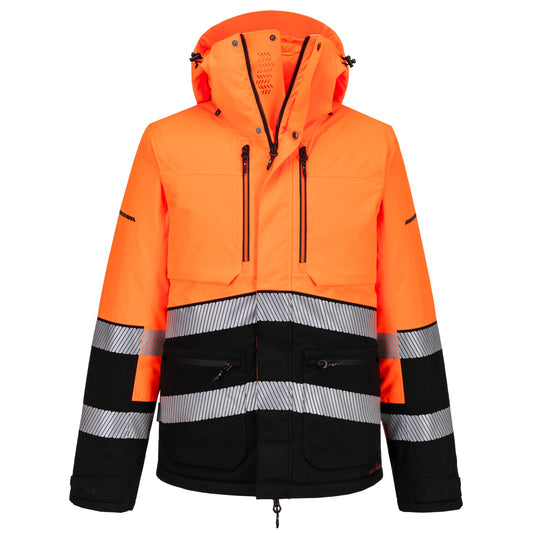 Portwest EV4 EV467 Hi-Vis Class 3 Waterproof Winter Jacket in Orange/Black