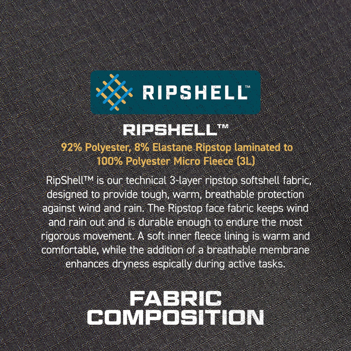 RipShell fabric infographic, Portwest EV4 EV468 Hi-Vis Class 2 Softshell Bomber Jacket (3L)