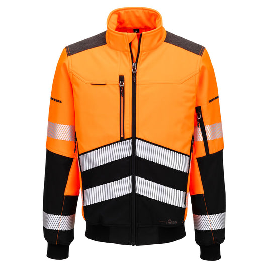 Portwest EV4 EV468 Hi-Vis Class 2 Softshell Bomber Jacket (3L) in Orange/Black