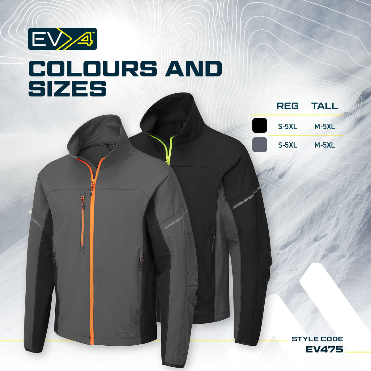 Portwest EV4 EV475 Stretch Work Jacket, feature infographic