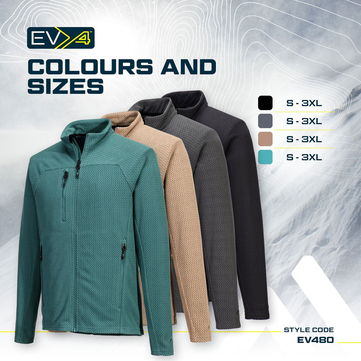 Portwest EV4 EV480 Textured Stretch Work Fleece, feature infographic